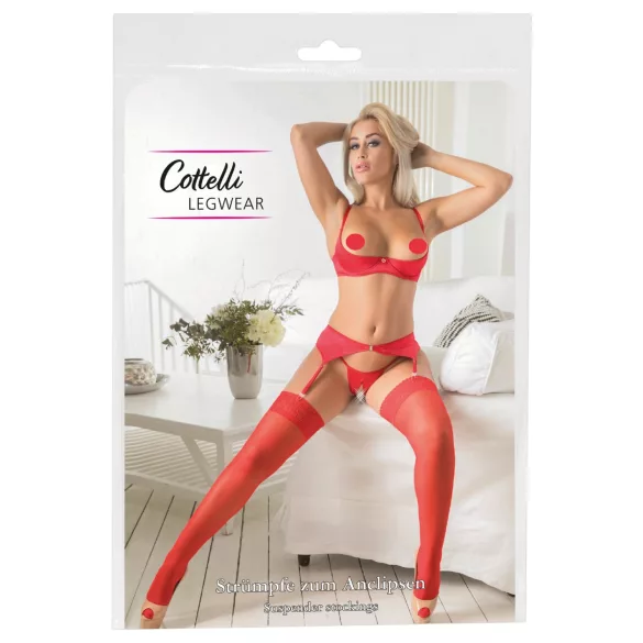 Cottelli - Meia 7/8 rendada - vermelho - 5/XL