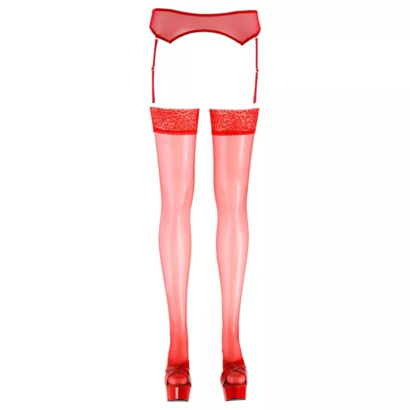 Cottelli - Meia 7/8 rendada - vermelho - 5/XL