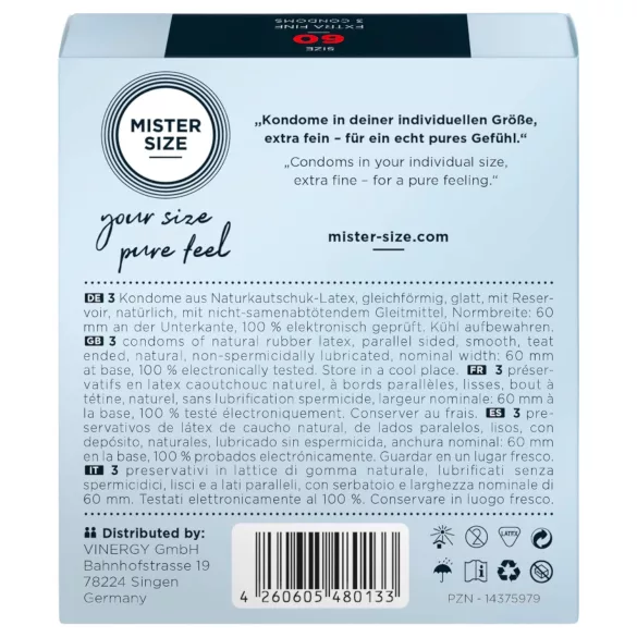 Mister Size - preservativo fino - 60mm - caixa com 3 unidades