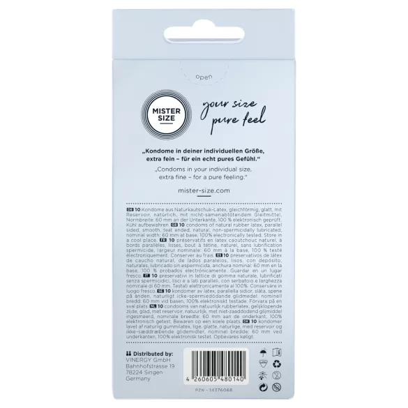 Mister Size - preservativo fino - 60mm - caixa com 10 unidades