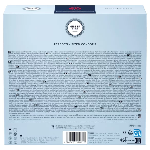 Mister Size - preservativo fino - 60mm - caixa com 36 unidades