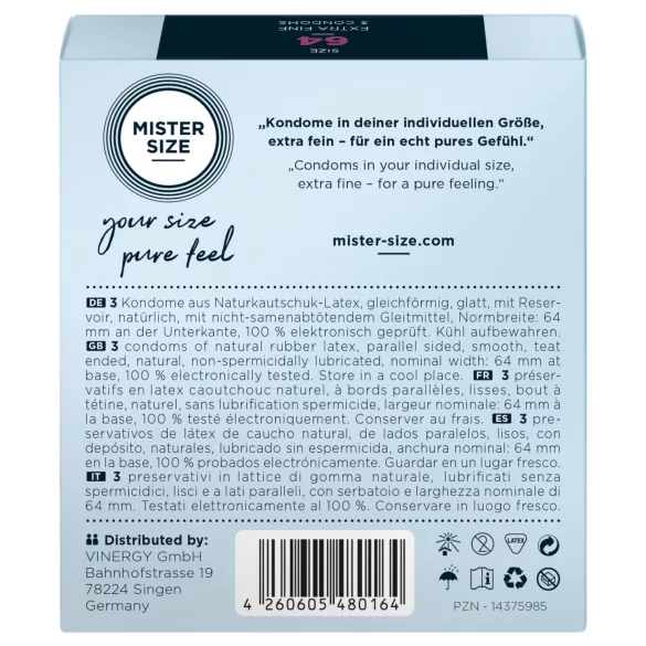 Mister Size - preservativo extra fino - 64mm - embalagem com 3 unidades