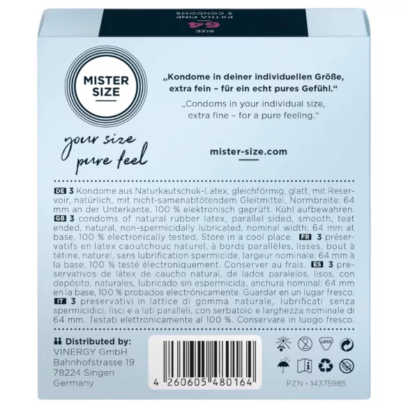 Mister Size - preservativo extra fino - 64mm - embalagem com 3 unidades