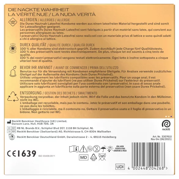 Durex Hautnah - preservativos sem látex (30 unid.)