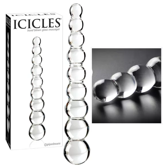 Icicles No. 2 - dildo de vidro com bolas - transparente
