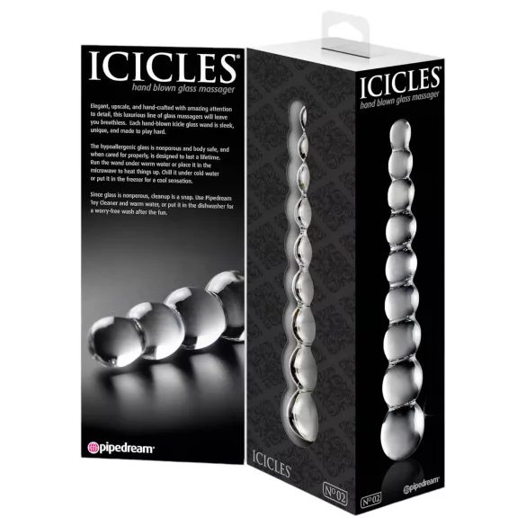 Icicles No. 2 - dildo de vidro com bolas - transparente