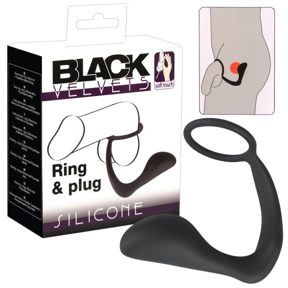 Veludo Negro - Plug Anal com Anel Peniano (Preto)