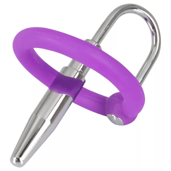 Plug peniano - anel de glande em silicone com dilatador cônico (roxo‑prata)