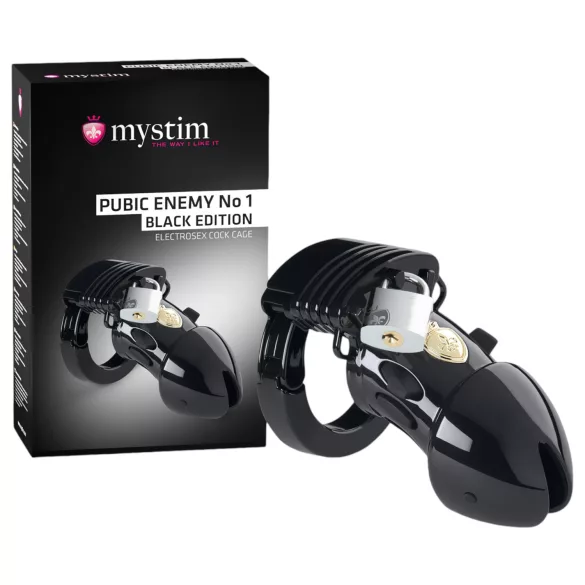 mystim - gaiola peniana elétrica - Black Edition PUBIC ENEMY No 1 - preto