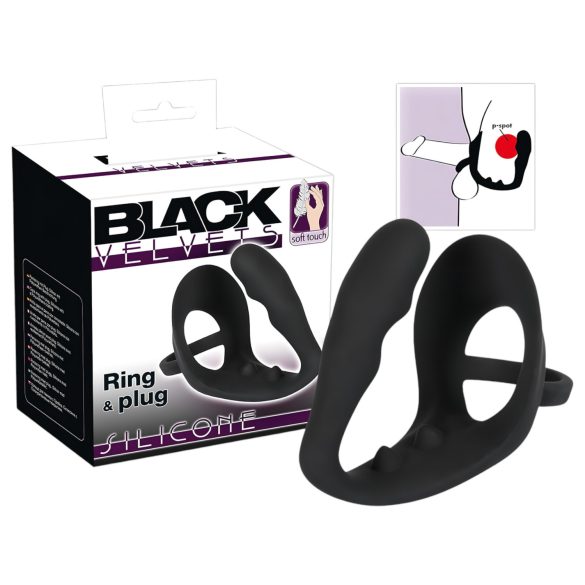 Veludo Preto - Dildo Anal com Anel Peniano e Escrotal (preto)