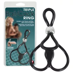   You2Toys - Anel peniano triplo ajustável com anel escrotal - silicone preto