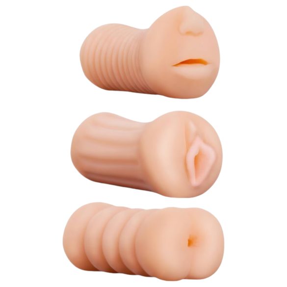 Conjunto de Prazer Portátil (3 peças) - Sensação Real: Vagina, Boca, Anos
