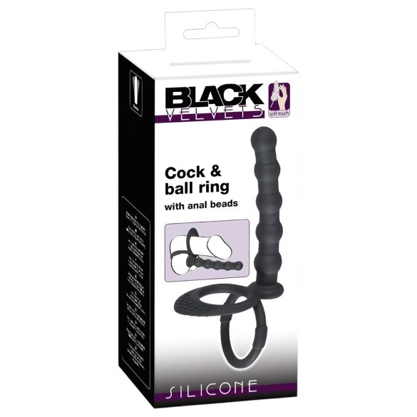 Veludo Preto - Anel peniano com dildo anal (preto)