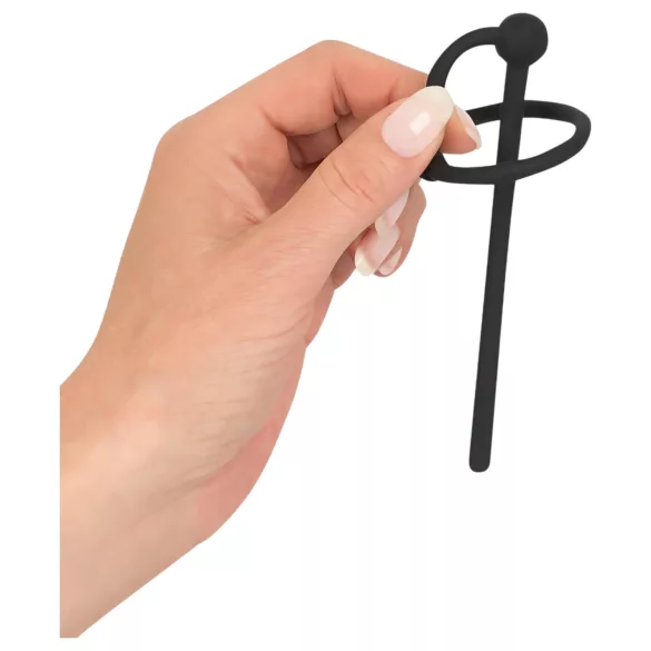 Penisplug - anel peniano com dilatador uretral oco - silicone preto
