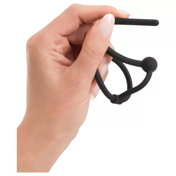 Penisplug - anel peniano com dilatador uretral oco - silicone preto