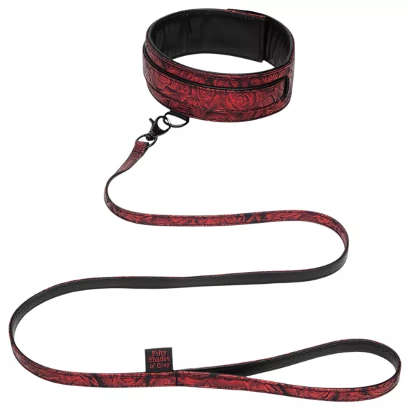 Fifty Shades of Grey - coleira com guia - couro sintético preto e vermelho