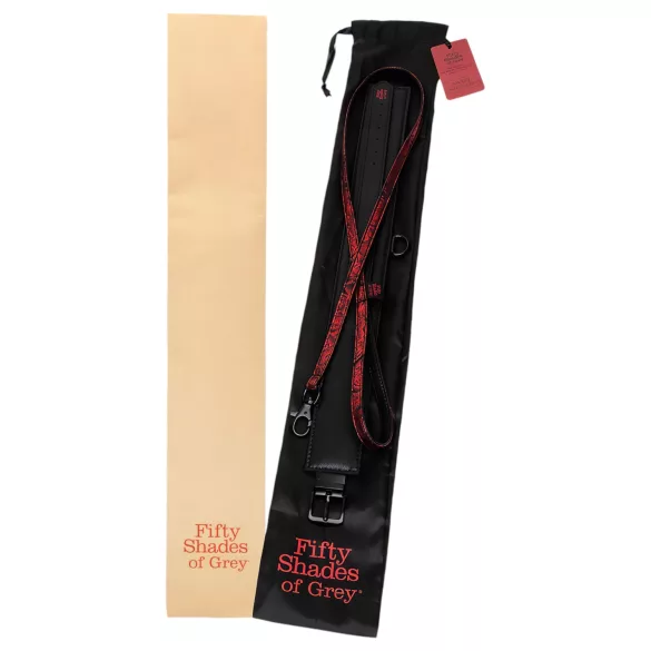 Fifty Shades of Grey - coleira com guia - couro sintético preto e vermelho