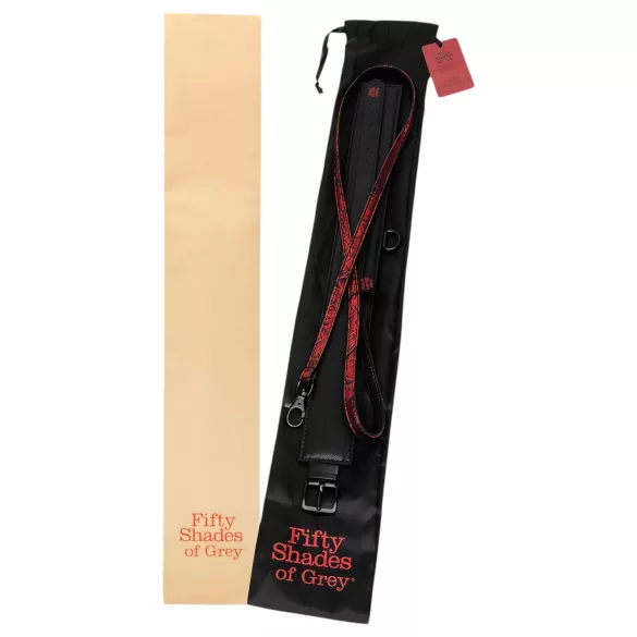 Fifty Shades of Grey - coleira com guia - couro sintético preto e vermelho