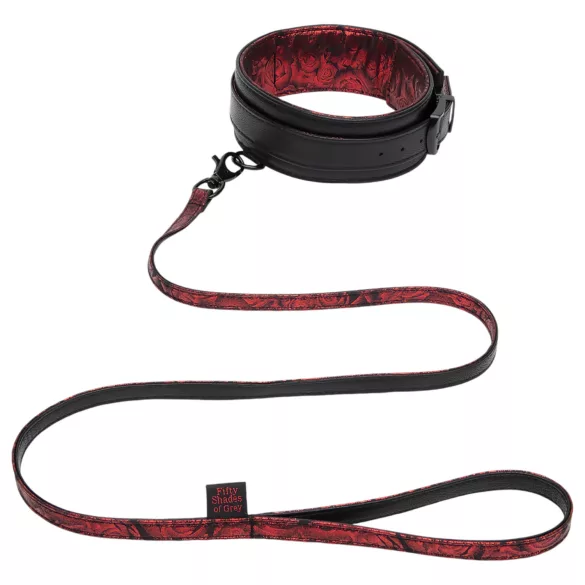 Fifty Shades of Grey - coleira com guia - couro sintético preto e vermelho