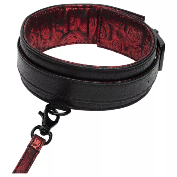 Fifty Shades of Grey - coleira com guia - couro sintético preto e vermelho