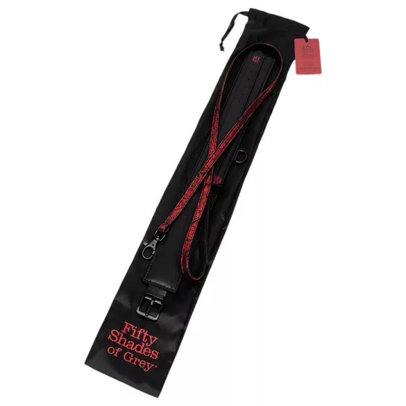 Fifty Shades of Grey - coleira com guia - couro sintético preto e vermelho
