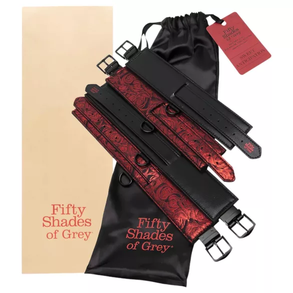 Fifty Shades of Grey - algemas de pulso e tornozelo - couro preto/vermelho