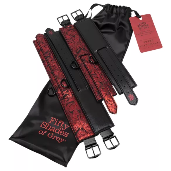 Fifty Shades of Grey - algemas de pulso e tornozelo - couro preto/vermelho
