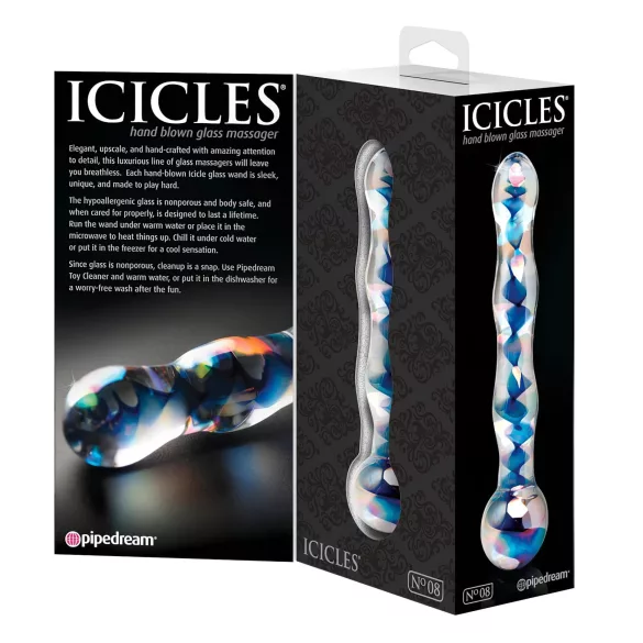 Icicles No. 08 - dildo de vidro duplo ondulado - transparente e azul
