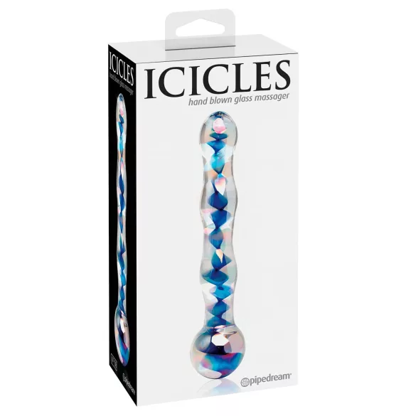 Icicles No. 08 - dildo de vidro duplo ondulado - transparente e azul