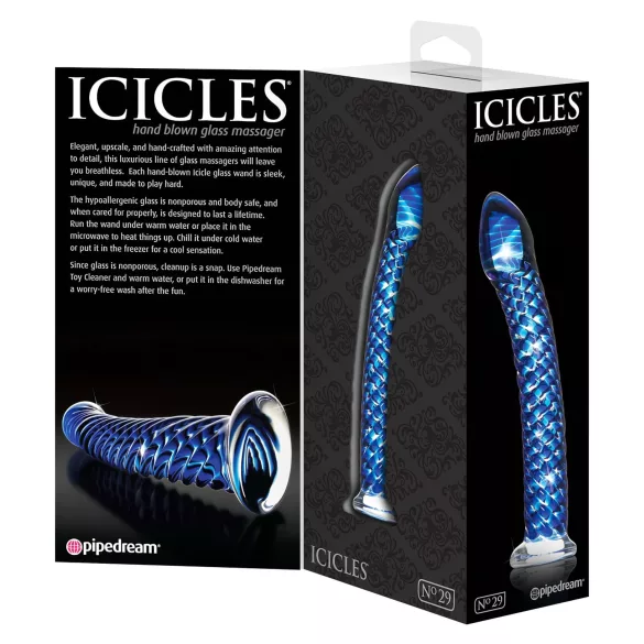 Icicles No. 29 - dildo de vidro espiral para pénis - azul