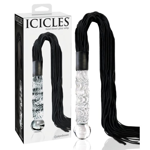 Icicles No. 38 - chicote de couro e dildo de vidro (transparente-preto)