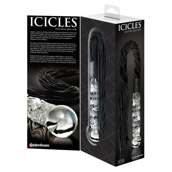 Icicles No. 38 - chicote de couro e dildo de vidro (transparente-preto)