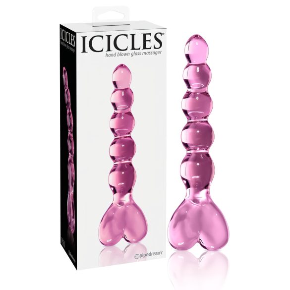 Icicles Nº 43 - Vibrador de Vidro com Pérolas e Coração (Rosa)