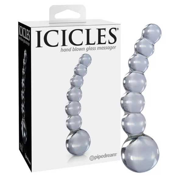 Icicles No. 66 - dildo de vidro curvo com bolas - transparente