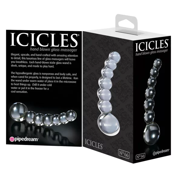 Icicles No. 66 - dildo de vidro curvo com bolas - transparente