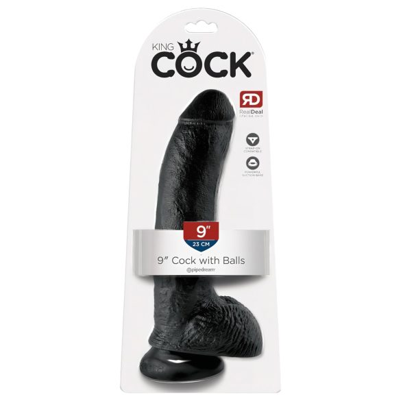King Cock 9 - Dildo preto com ventosa e testículos (23cm)