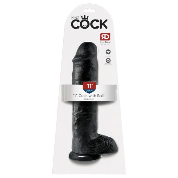 King Cock 11 - Dildo preto c/ ventosa e testículos (28cm)