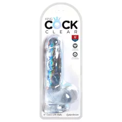   King Cock Clear 6 - dildo com ventosa e escroto - transparente 15cm