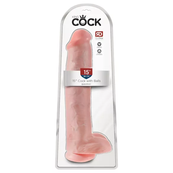 King Cock 15 - dildo com ventosa e com testículos (38 cm, cor natural)