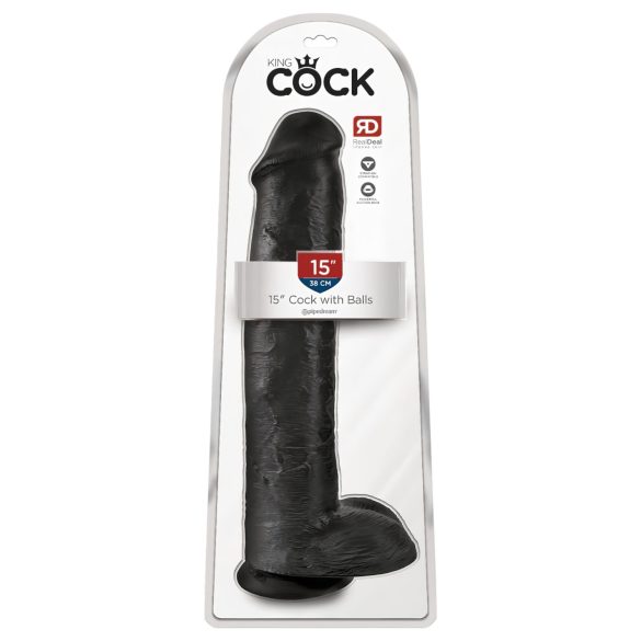 King Cock 15 - Dildo com ventosa e testículos (38cm) - preto