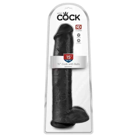 King Cock 15 - dildo com ventosa e testículos (38 cm, preto)