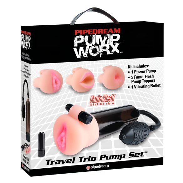 Conjunto Pipedream Travel Trio - Bomba Vibratória para Pênis (Preta)
