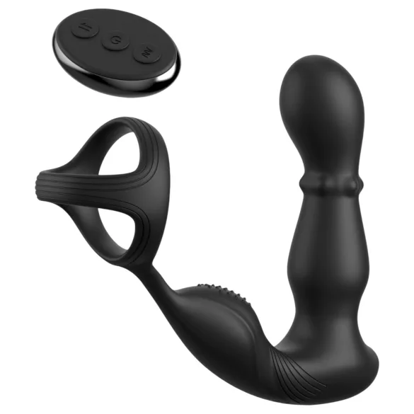 Pipedream Anal Fantasy Ass-Gasm - vibrador anal com cabeça giratória e anel peniano (preto)