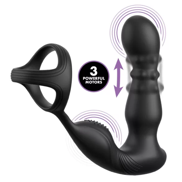 Pipedream Anal Fantasy Ass-Gasm - vibrador anal com cabeça giratória e anel peniano (preto)
