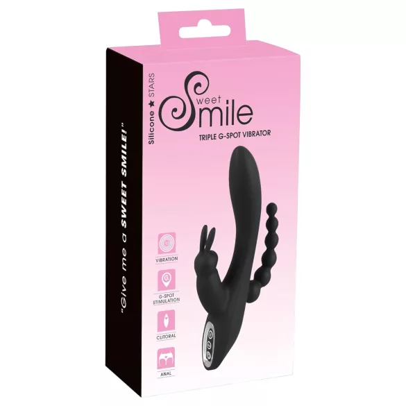 SMILE Triple - vibrador recarregável triplo à prova d'água - silicone preto
