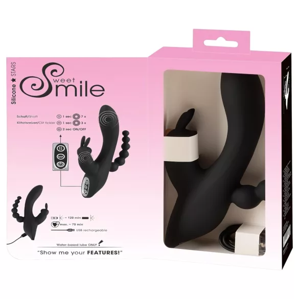 SMILE Triple - vibrador recarregável triplo à prova d'água - silicone preto