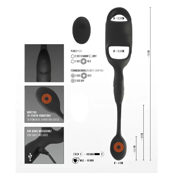 Rebel - anel peniano e escrotal com vibrador anal - silicone preto