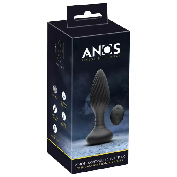 ANOS - vibrador anal rotativo com esferas - silicone preto