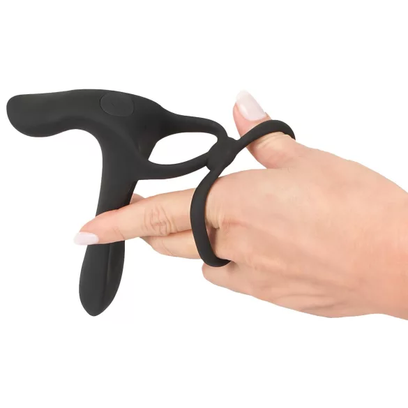 Black Velvets - vibrador casal e anel peniano recarregável 2 em 1 - preto
