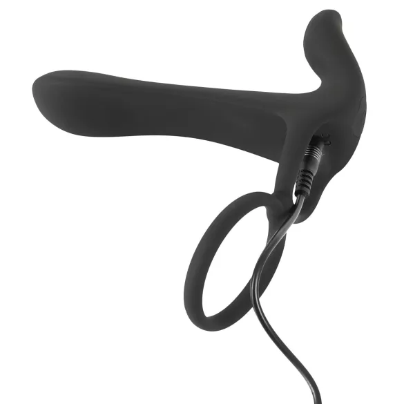 Black Velvets - vibrador casal e anel peniano recarregável 2 em 1 - preto